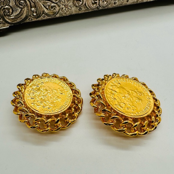Vintage Ornate Medallion Statement Earrings - Picture 9 of 13
